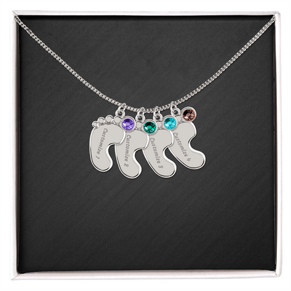 Engraved Birthstone Baby Feet Necklace