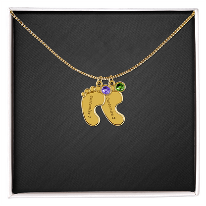 Engraved Birthstone Baby Feet Necklace