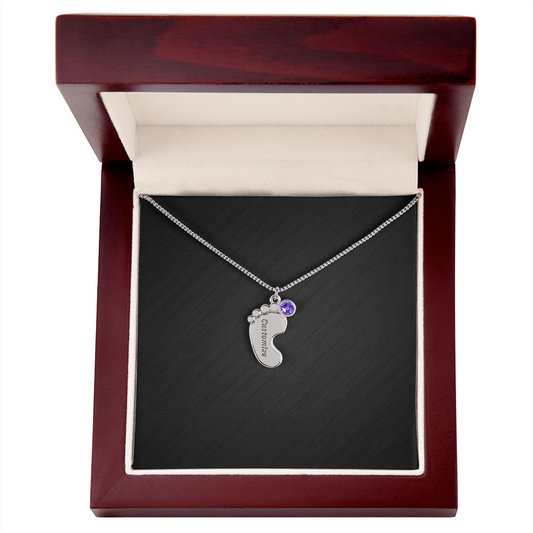 Engraved Birthstone Baby Feet Necklace