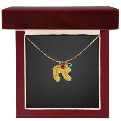 Engraved Birthstone Baby Feet Necklace