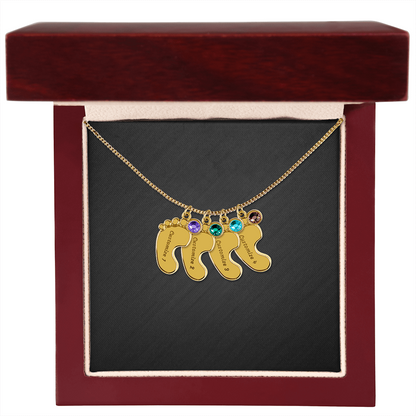 Engraved Birthstone Baby Feet Necklace