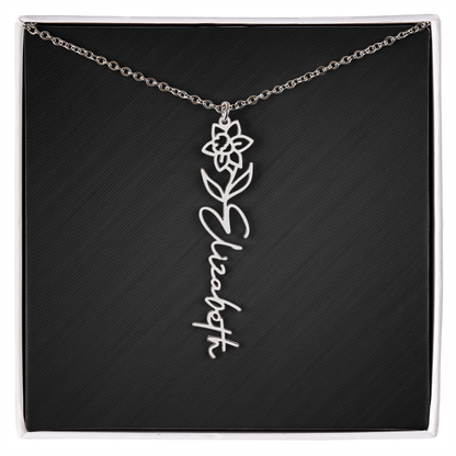Personalized Birth Flower Name Necklace