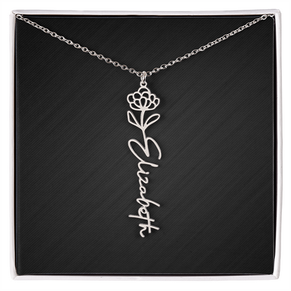 Personalized Birth Flower Name Necklace