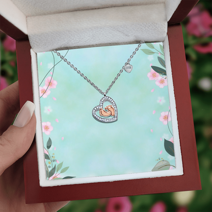 Baby Feet Heart Necklace – New Mom Keepsake with Sparkling CZ & Rose Gold Feet