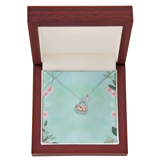 Baby Feet Heart Necklace – New Mom Keepsake with Sparkling CZ & Rose Gold Feet