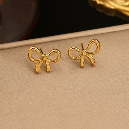 18K Gold Minimalist Bow Earrings – Hypoallergenic Stainless Steel Jewelry for Women & Girls