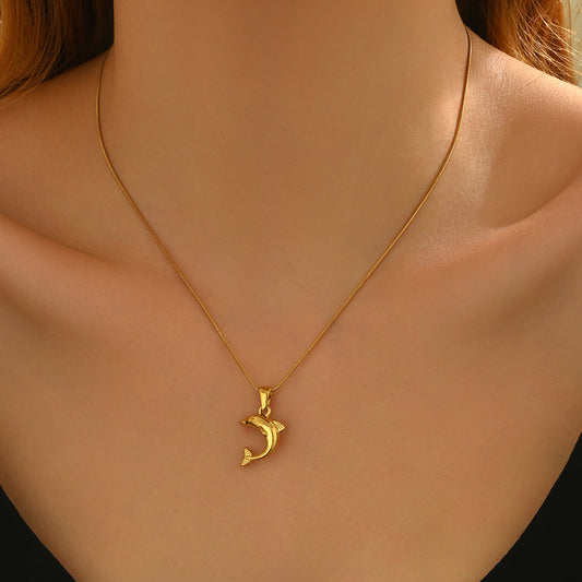 18K Gold Dolphin Heart Necklace & Earring Set – Hypoallergenic Jewelry Gift