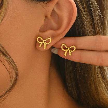 18K Gold Minimalist Bow Earrings – Hypoallergenic Stainless Steel Jewelry for Women & Girls