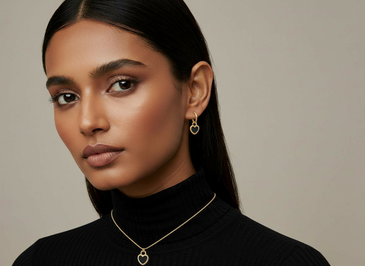 18K Gold Plated Heart Necklace & Earring Set